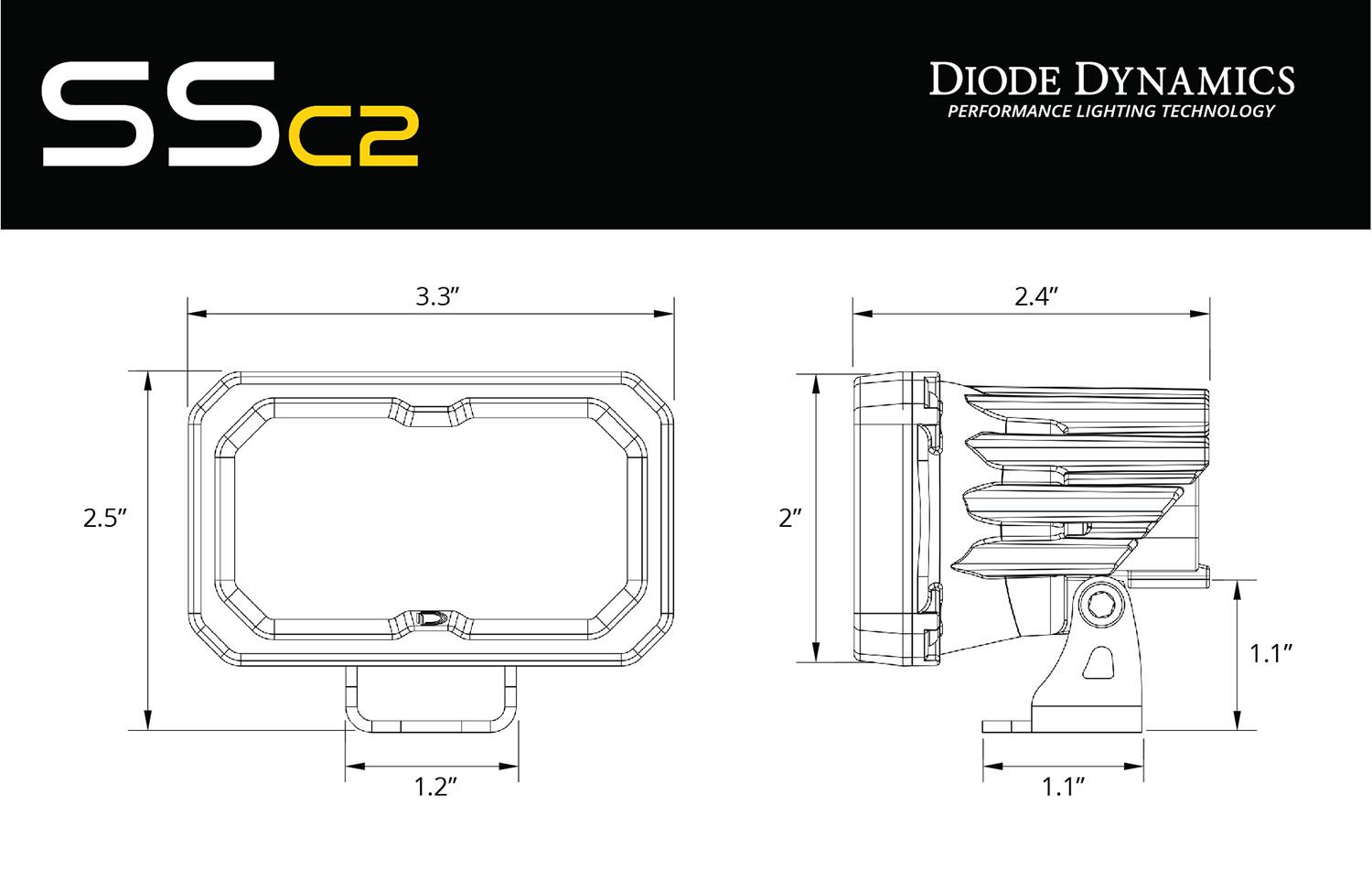 SSC2 2" Pod  - Sport - Standard Mount - Yellow